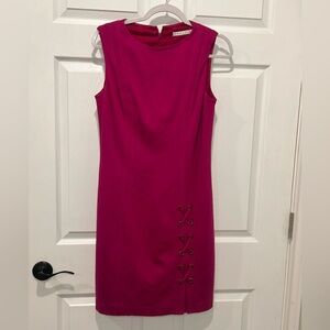 Trina Turk Hot Pink Shift Career Dress Solid Ponte Lace Up‎ Hem